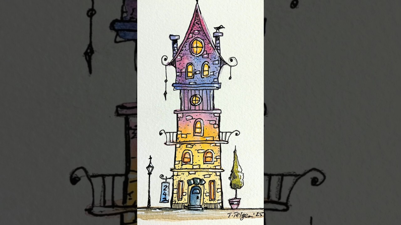Multicolor Whimsical Architecture Watercolor #art #watercolourist #drawing