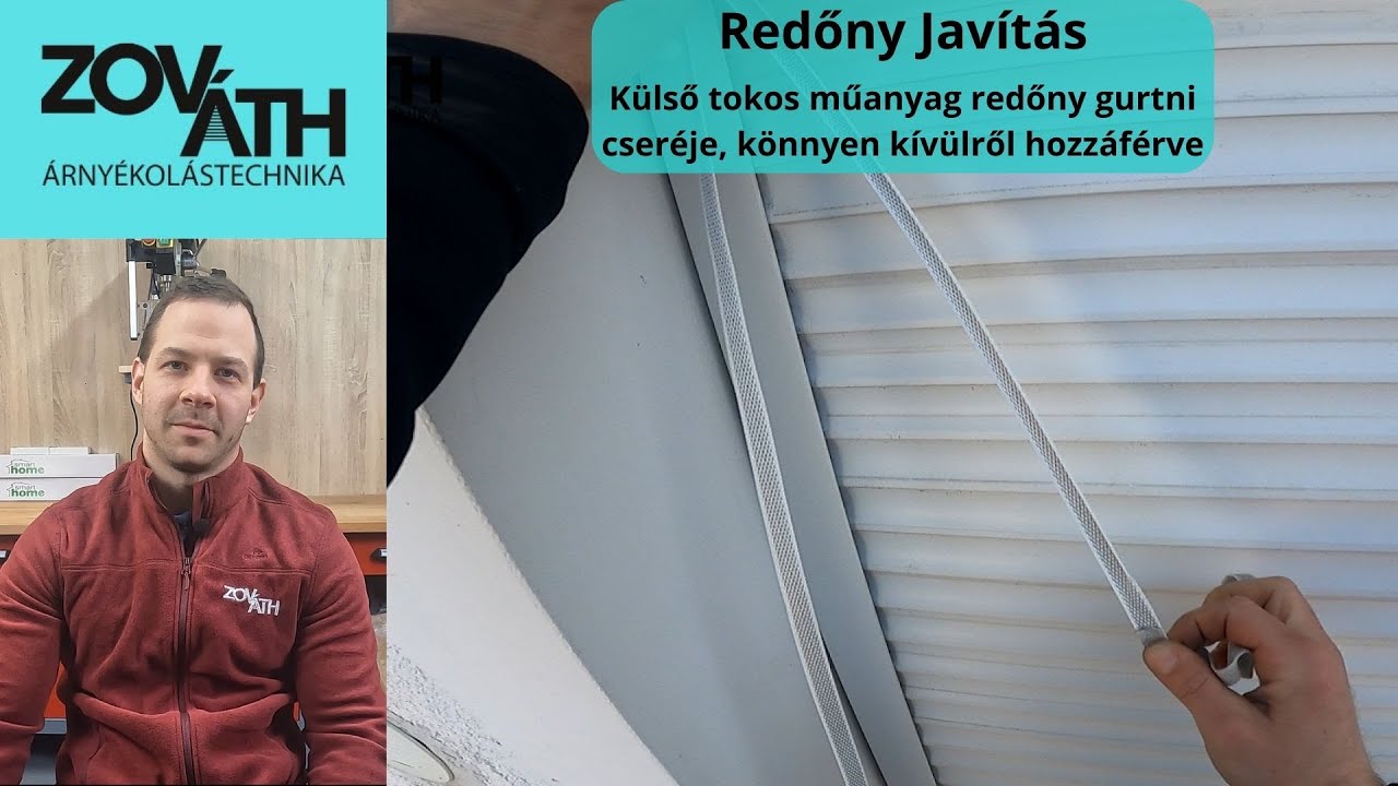 Redőny jav&iacute;t&aacute;s: K&uuml;lső tokos műanyag redőny gurtni cser&eacute;je, k&ouml;nnyen k&iacute;v&uuml;lről hozz&aacute;f&eacute;rve