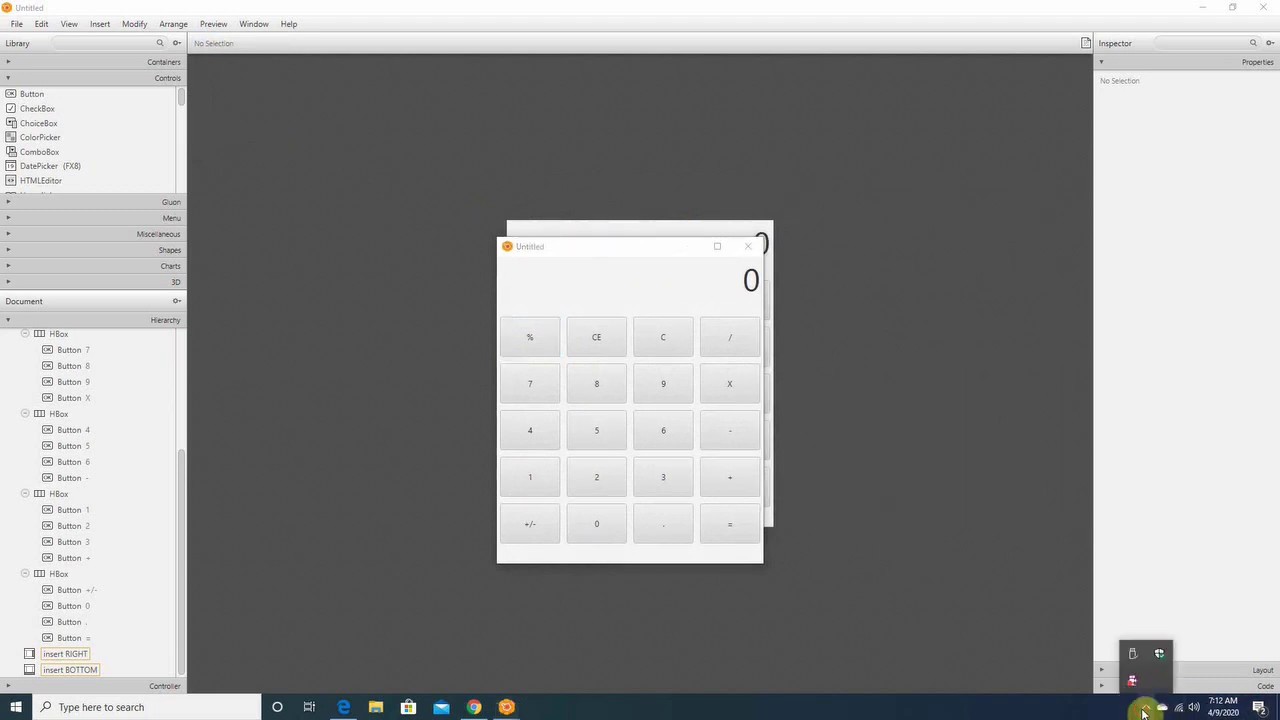 Scene builder simple calculator GUI layout