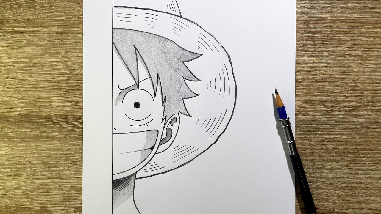 Как нарисовать половину лица Монки Д. Луффи | Как нарисовать Монки Д. Луффи из One Piece шаг за ш...