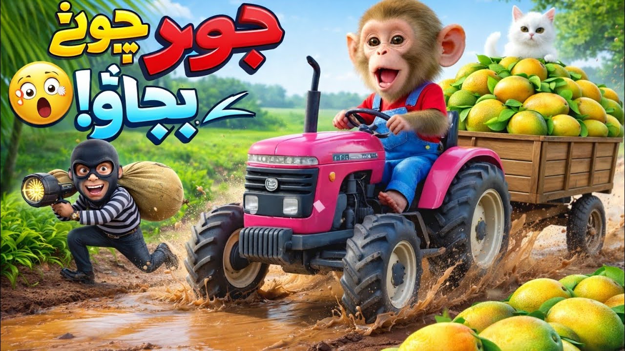 Monkey Tractor Thief Caught in Mud | Funny Animal Story