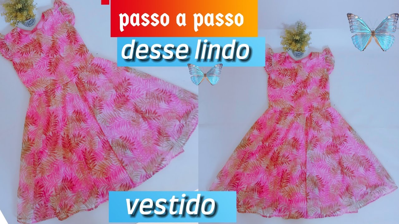Corte e costura vestido infantil....manga em babado duplo e saia godê... vestido em tecido tule.