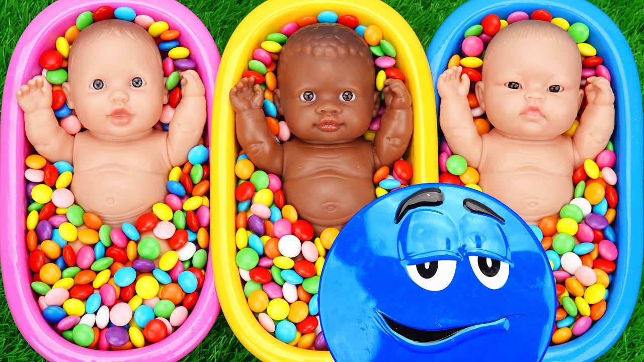 4 Minutes Satisfying with Full of 3 Rainbow BathTubs Candy with M&M's & Magic Slime Cutting Video