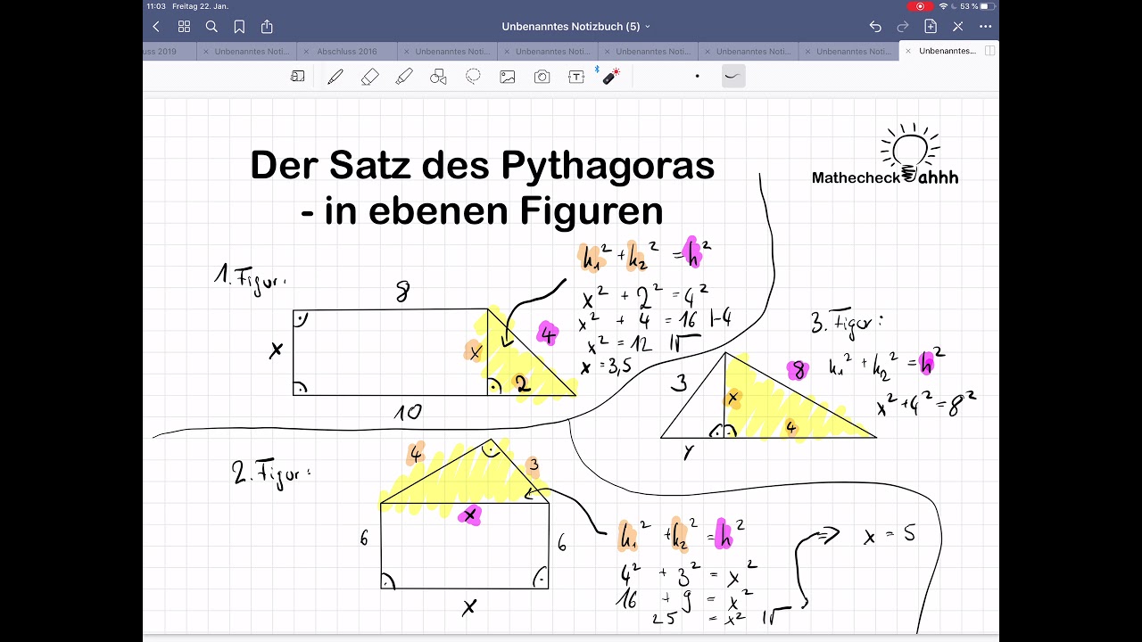 Satz des Pythagoras - in ebenen Figuren - schnell und einfach erklärt