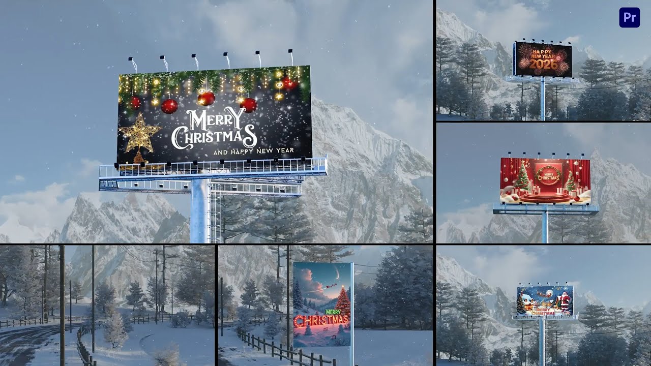 Merry Christmas Billboard Mockup MOGRT 🎄 Premiere Pro Templates