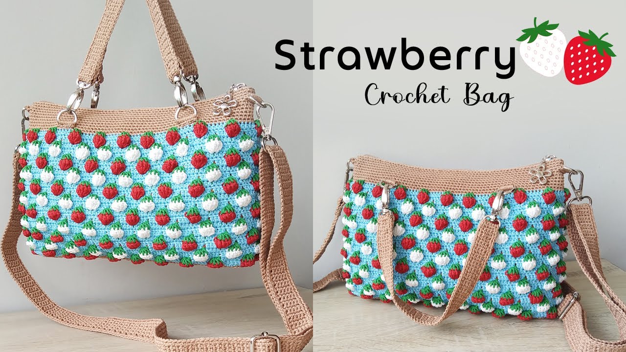 Cute And Easy Strawberry Crochet Bag - Tas Rajut Motif Strawberry Cantik Dan Mudah