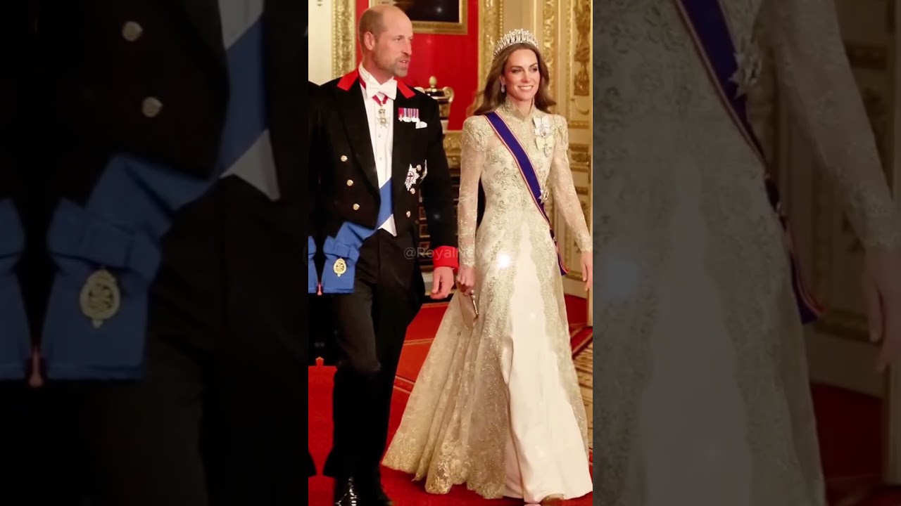 Princess Catherine WOWS in Gorgeous Gold Gown  Tiara & Golden Hair at State Banquet!
