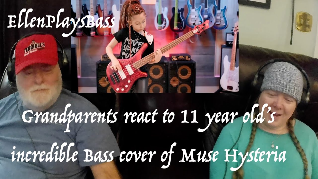 11 year old Ellen's incredible Bass cover of Muse Hysteria Grandparents from Tennessee (USA) react