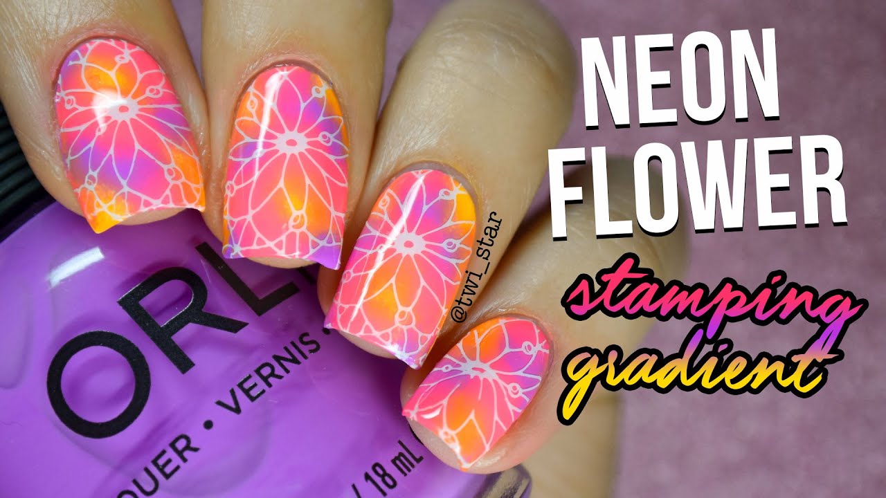 Neon Flower Stamping Spot Gradient Nail Art || TWI_STAR