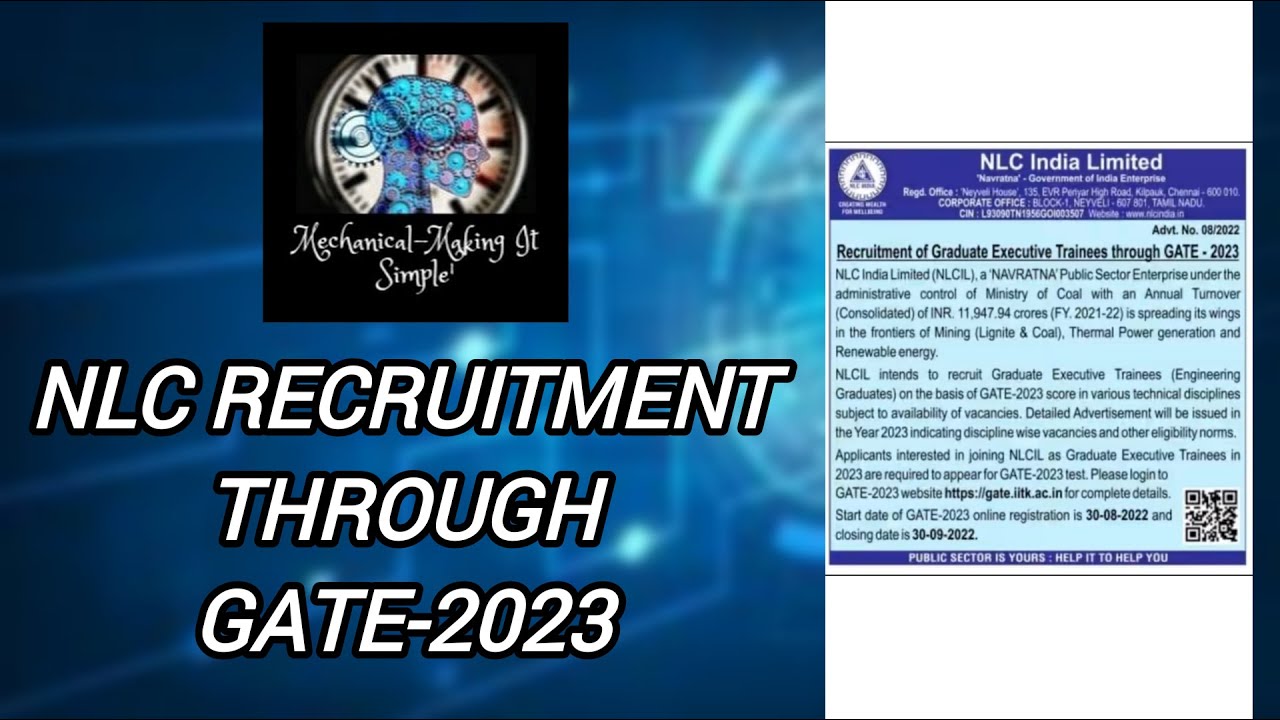 NLC Recruitment Through GATE-2023/ Recruitment of GT's Through GATE-2023/ Jobs through GATE-2023