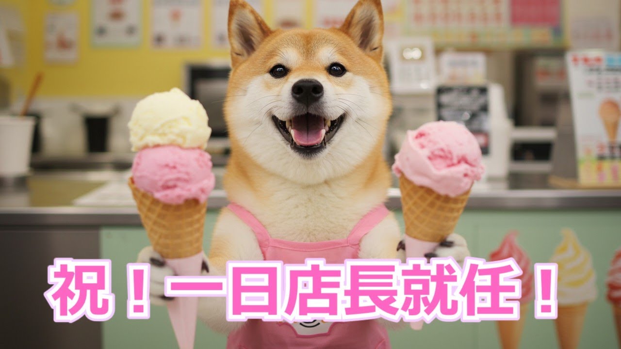 柴ちゃんがアイス屋さんの一日店長に任命されました。 #ai #aiクッキング #ai生成