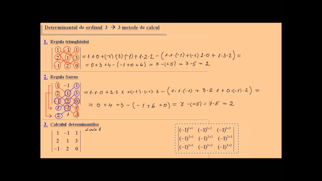 Determinantul de ordinul 3 - calculul prin trei metode
