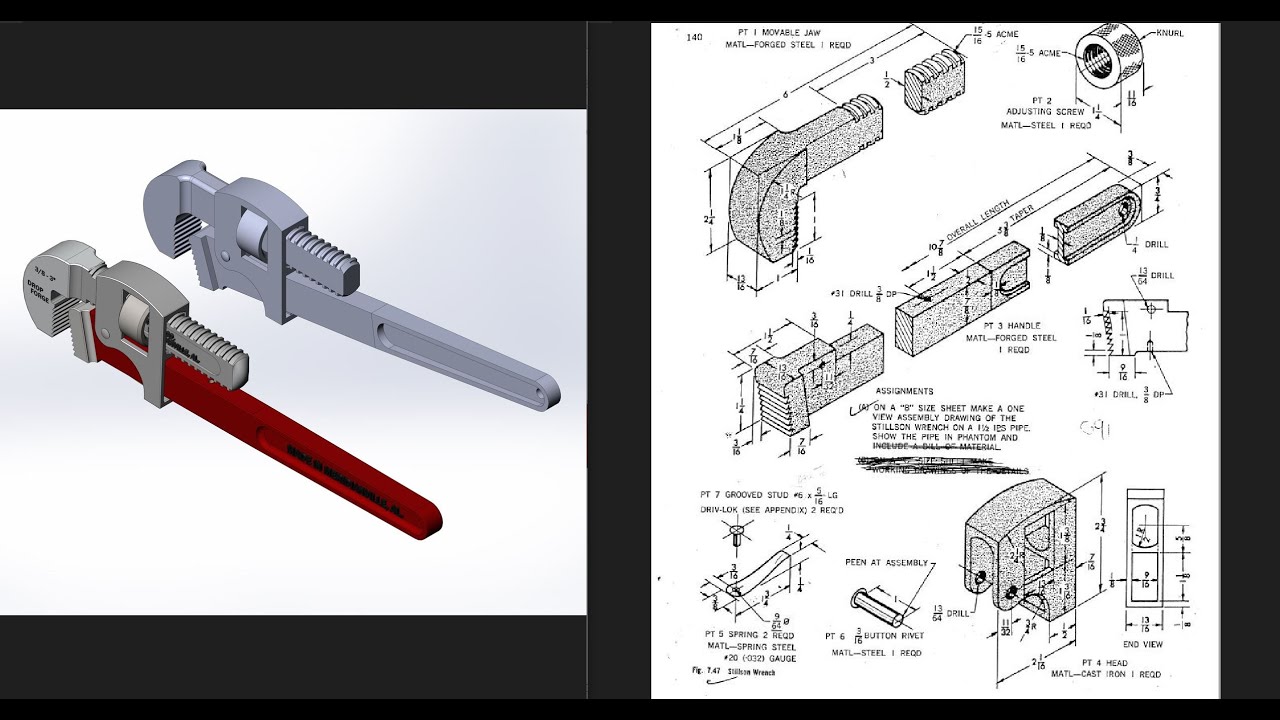 SolidWorks Pipe Wrench (bottom up modeling)