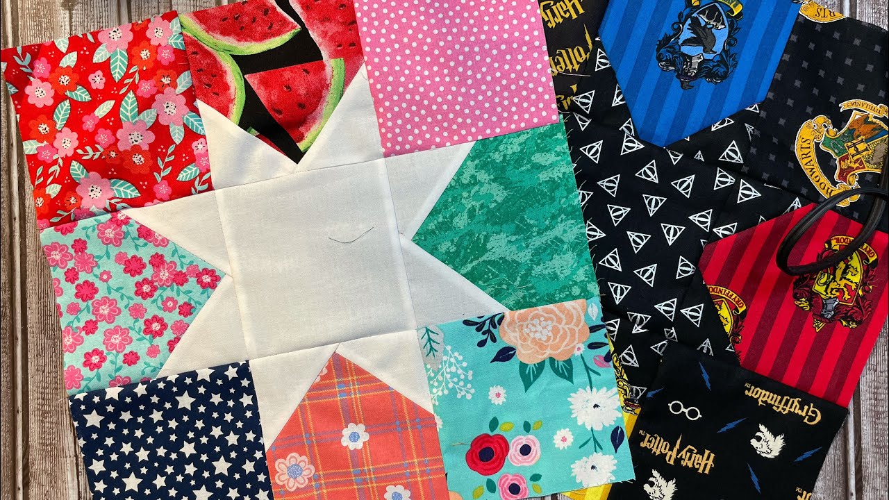 Scrappy star quilt block tutorial Harry Potter