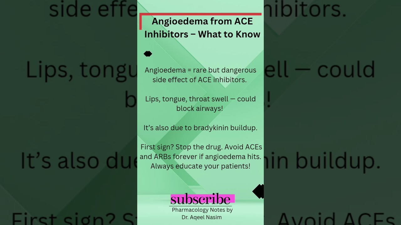 Angioedema from ACE Inhibitors &ndash; What to Know #acei #pharmcology