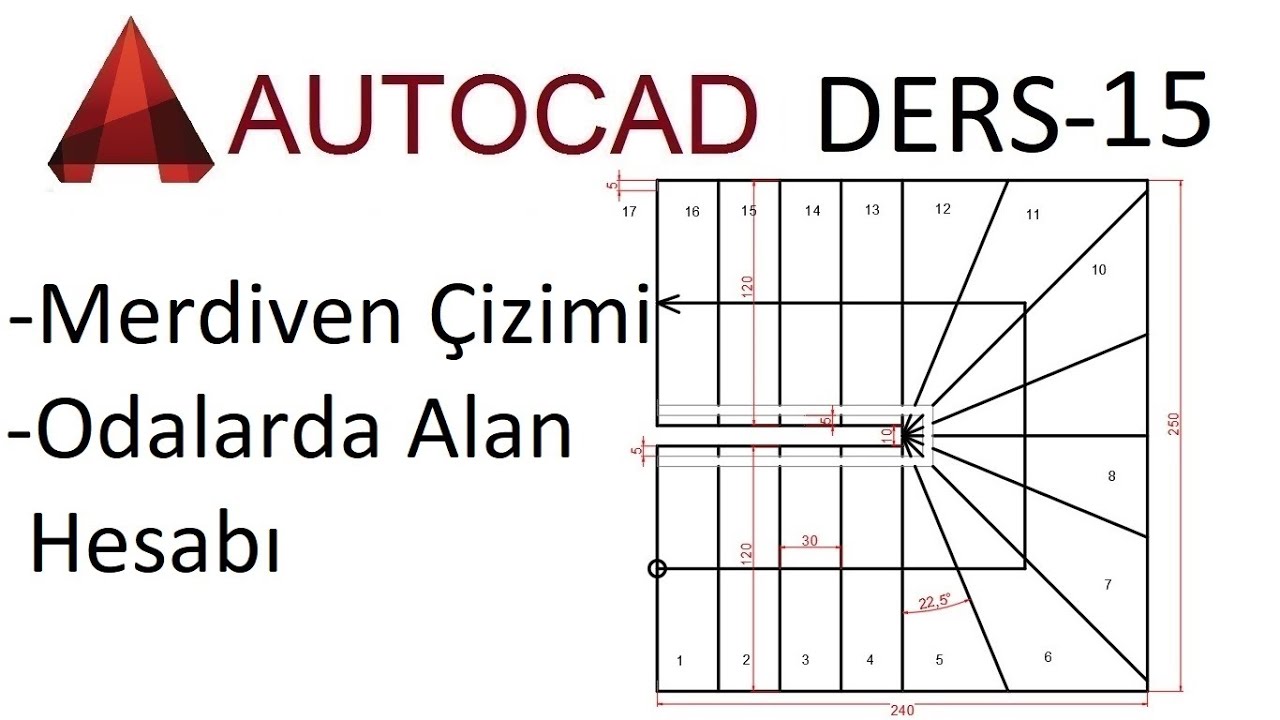 Autocad Metraj Çıkarma, Merdiven Çizimi (Ders - 15 - Uygulama-2: Merdiven Çizimi, Açılı basamaklar)