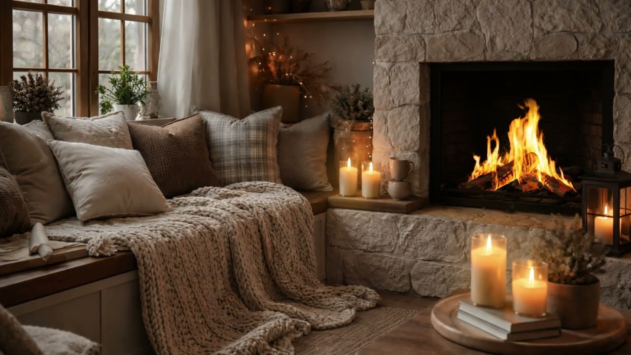 ✨ Cozy Reading Nook | Warm Cabin Ambience with Crackling Fire 🔥