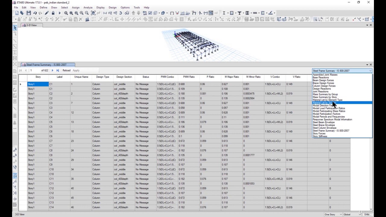13- Check the tabular results including materials Take off