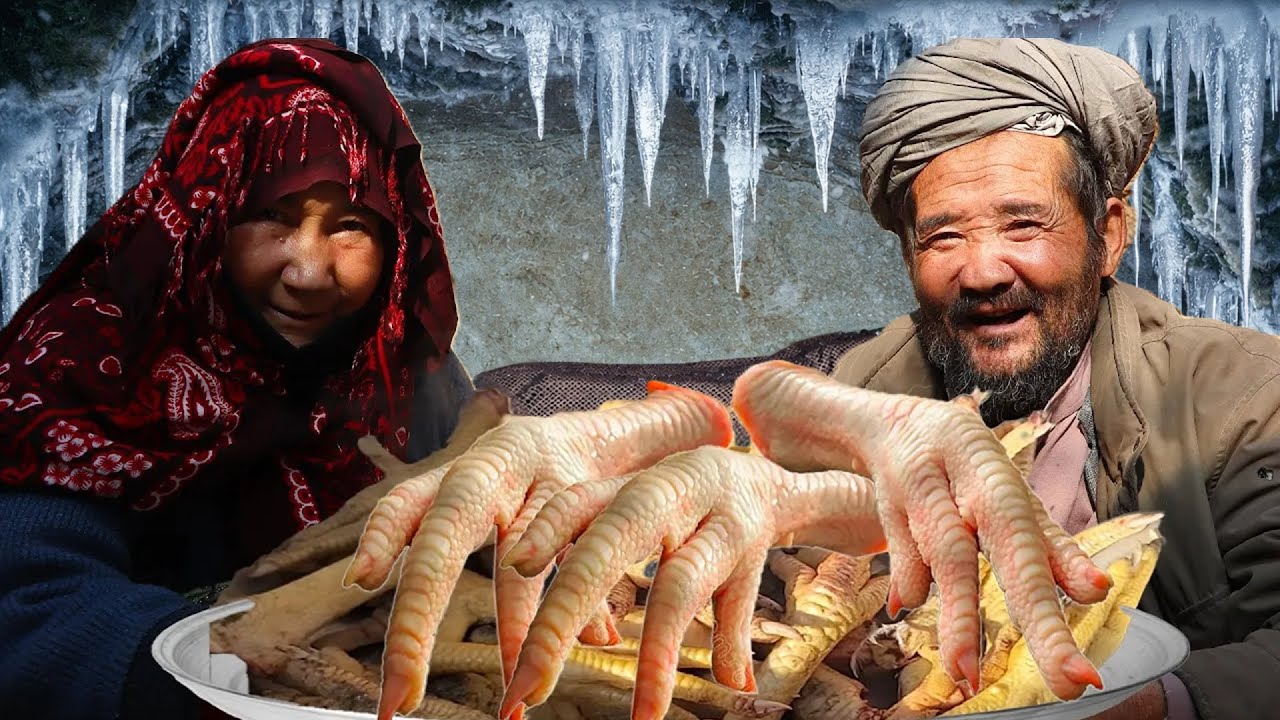 Surviving Extreme Winter in a Cave Home | Elderly Couple Cooks Chicken Feet in Freezing Cold