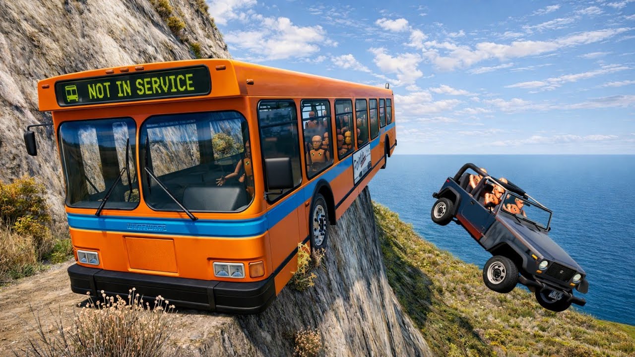 Unbelievable Bus vs Jeep Accident on Cliff Road😱🔥 | BeamNG Drive