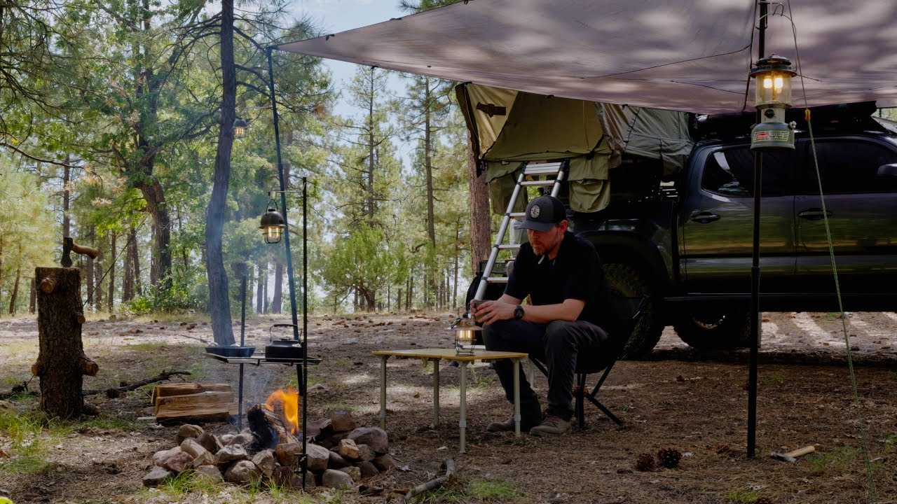 SOLO Truck Camping in a Roof Top Tent | Custom Tacoma, Relaxing in the Forest [ASMR]