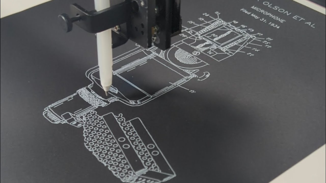 Vintage Microphone Patent Drawn by Pen Plotter ASMR (No Talking)