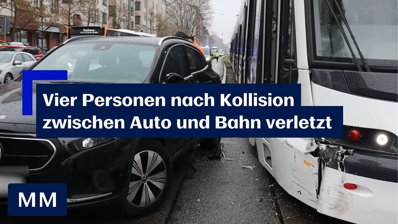 Straßenbahn und Auto stoßen in Mannheim-Neckarau zusammen
