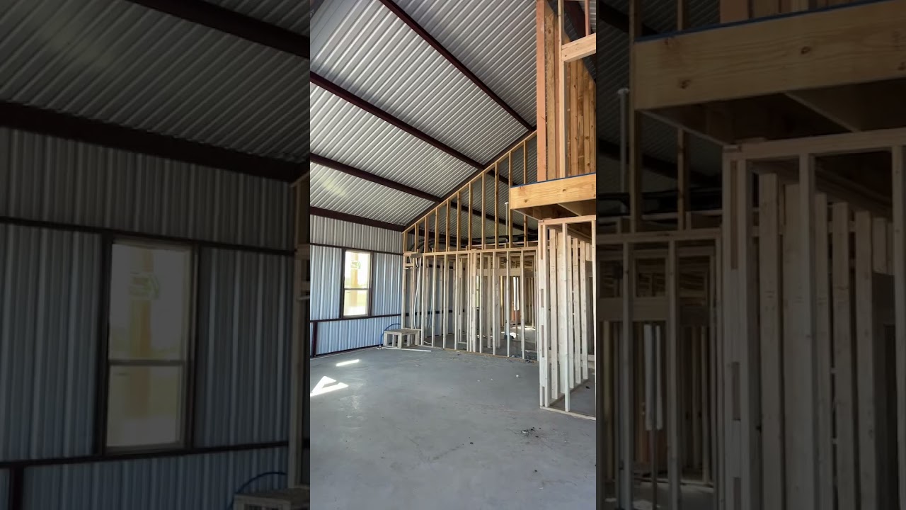 Barndominium garage and house framing