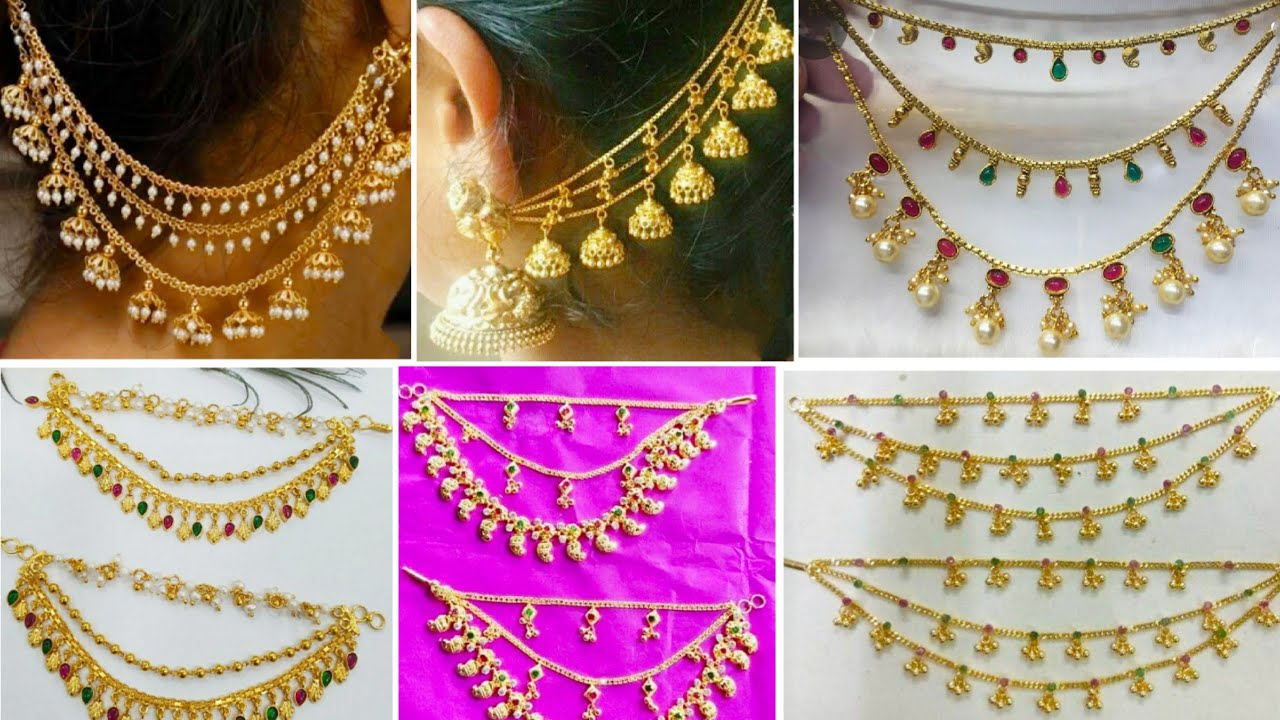 Latest Gold Ear Chain Designs 2023😍Gold Champaswaralu Ideas