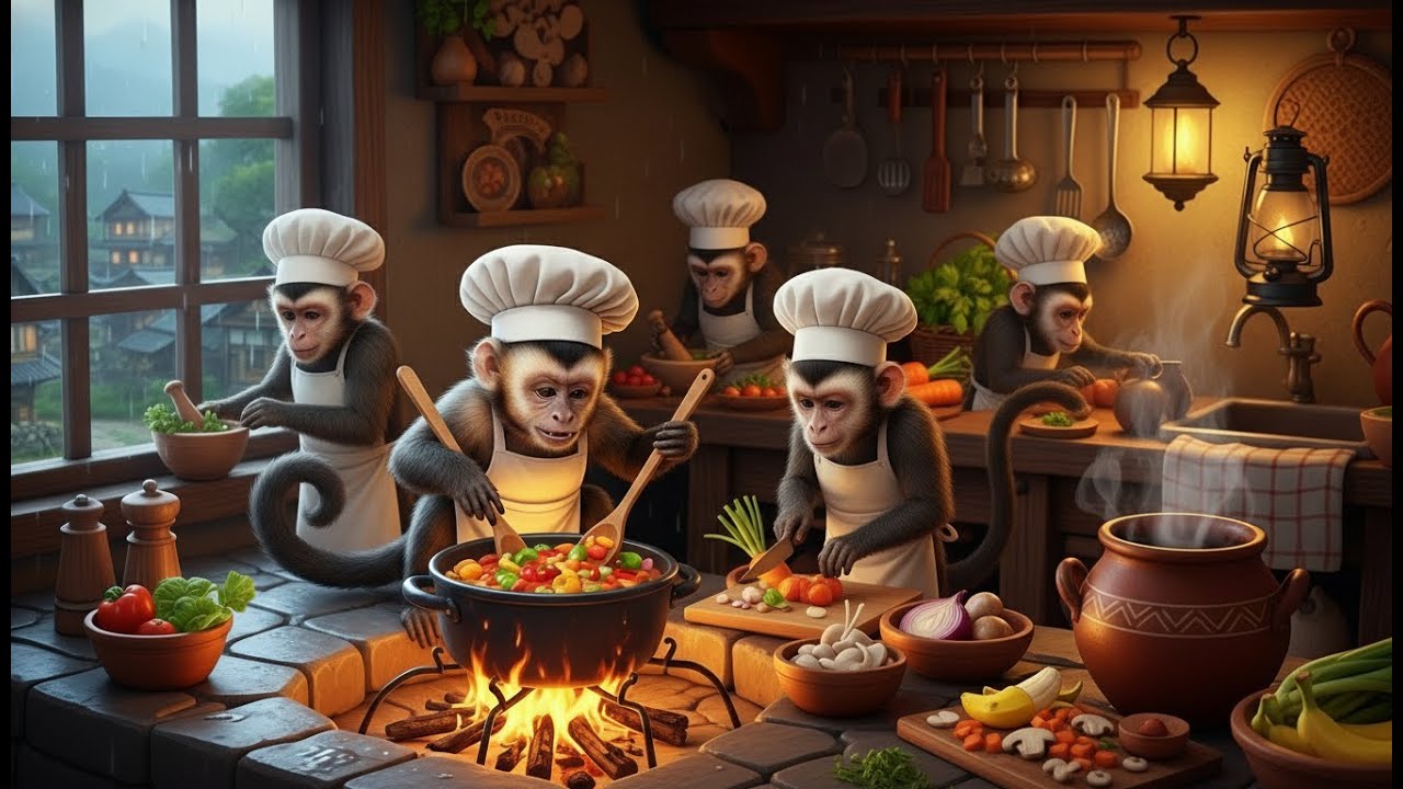 Rainy Day Village Cooking with Monkey Chef II Village Life of Monkey