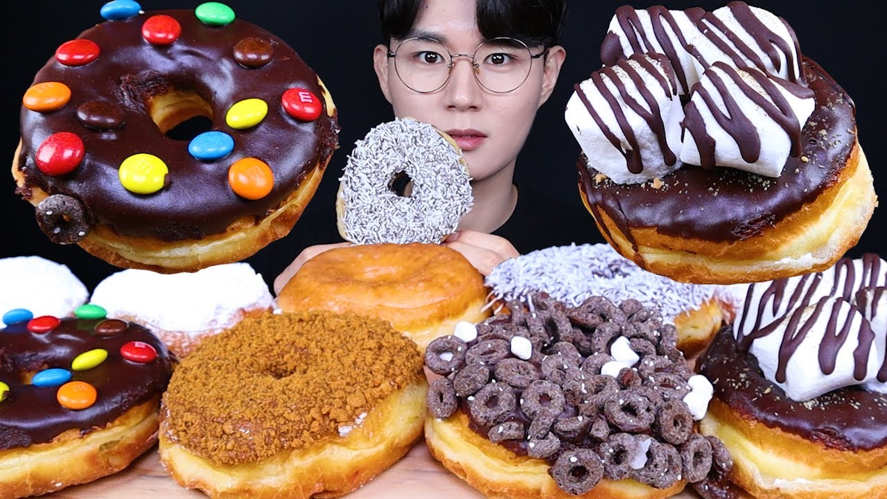랜디스도넛 도넛 먹방ASMR MUKBANG CHOCOLATE & MARSHMALLOW & DONUTS チョコレート マシュマロ ドーナツ eating sounds