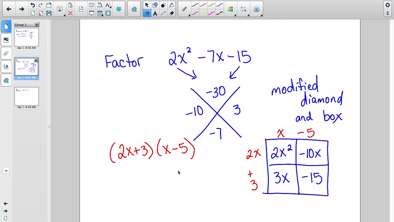 Factoring Quadratics   Modified diamond and box