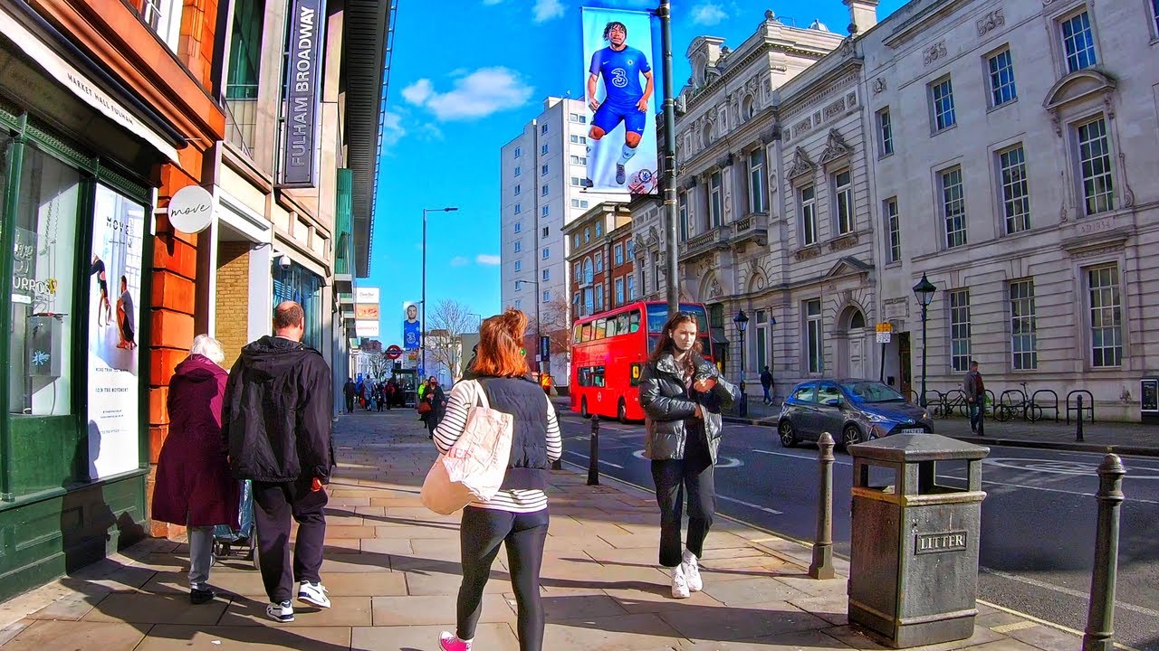 Walking along Fulham Road in West London