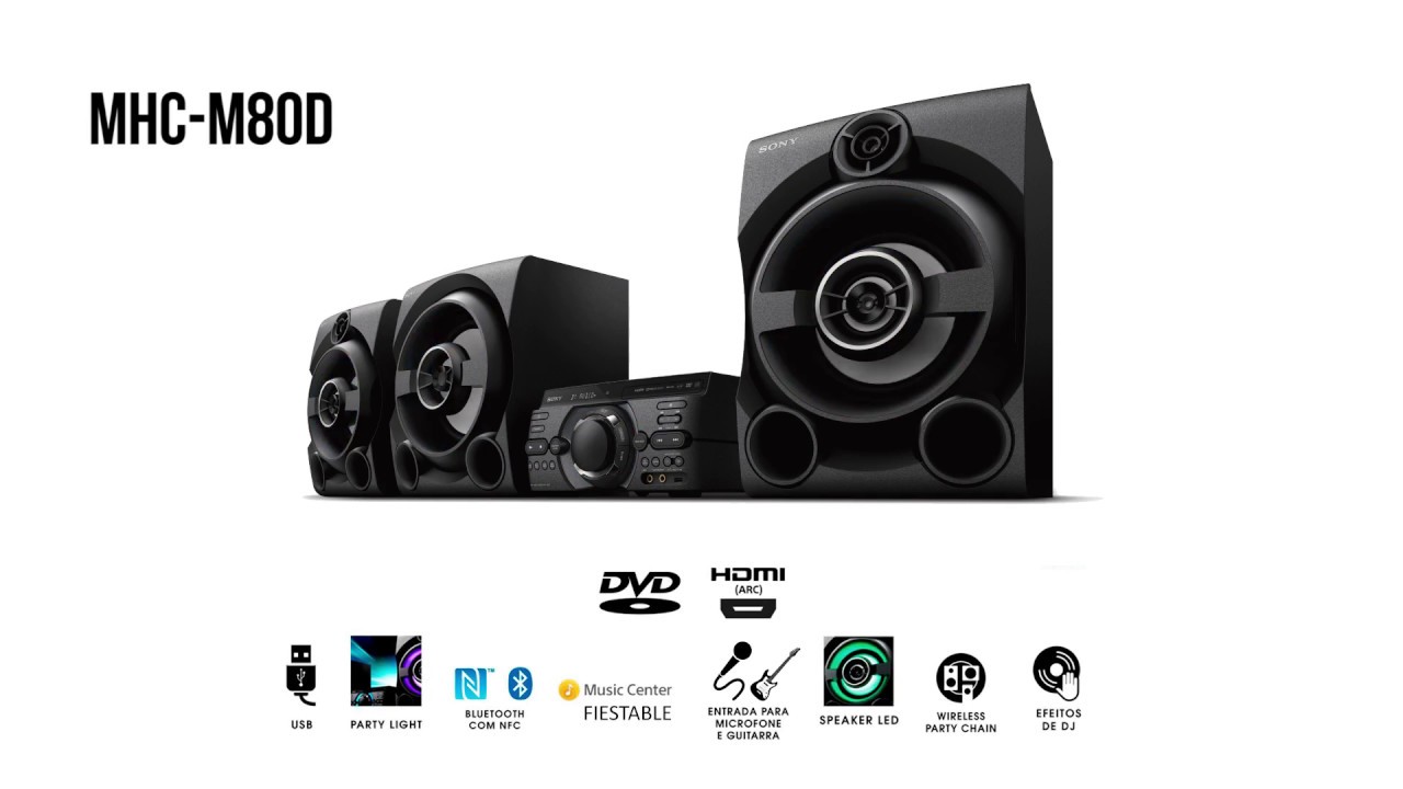 Mini System Sony, 2150W RMS, Bluetooth, Karaokê, com Controle Remoto - MHC-M80D