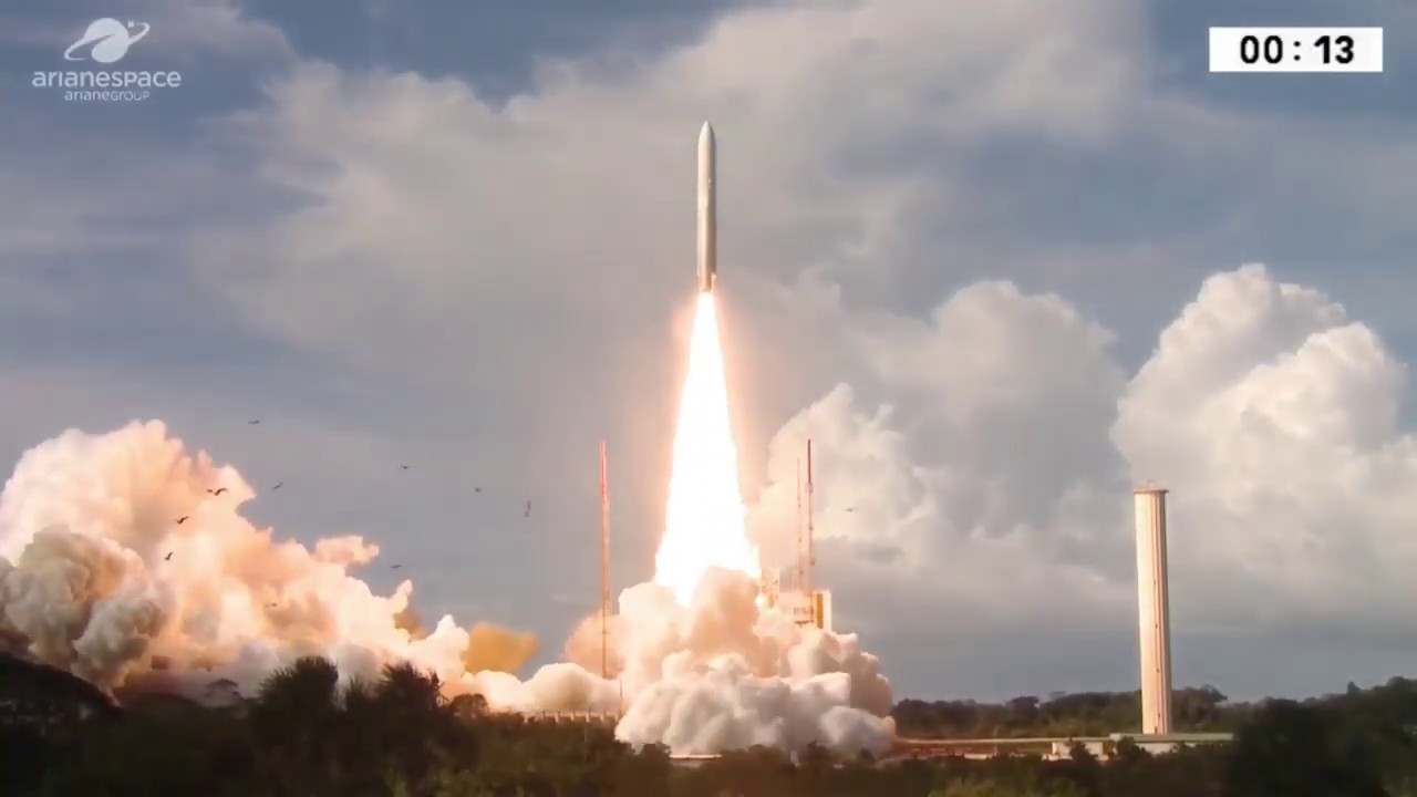 Launch of Arianespace Ariane-V VA-249 carrying EDRS-C & Intelsat-39 comsats from Kourou Aug. 6, 2019