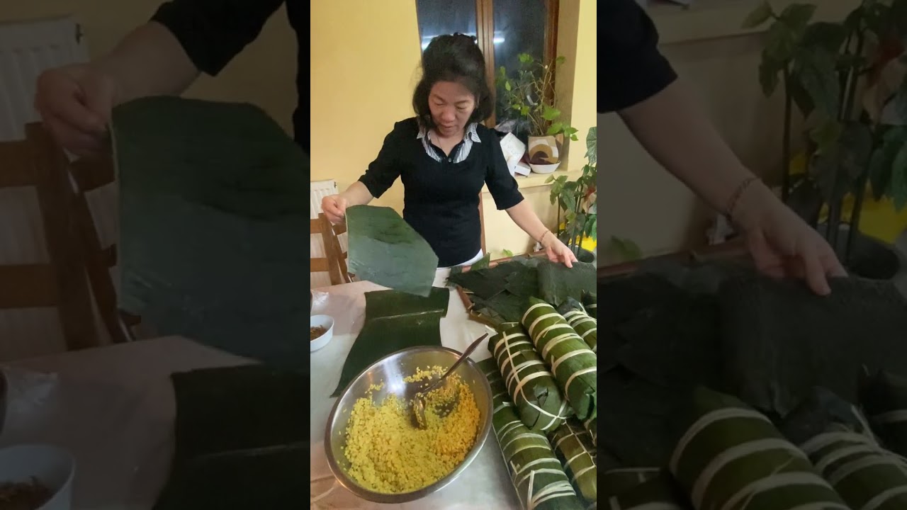 Gói bánh tét ăn Tết đón chào năm Bính Ngọ. Tuy ở xa nhưng lúc nào cũng nhớ về quê hương .