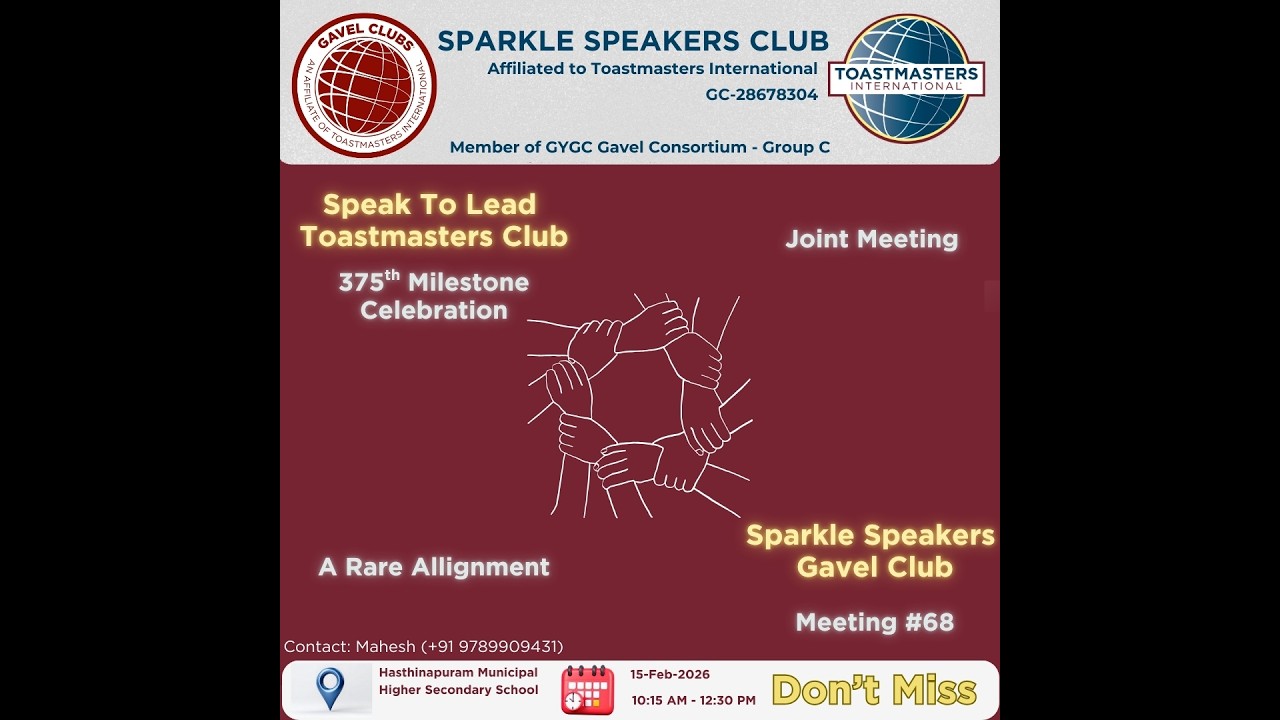 Joint and 375th Milestone Meeting of Speak To Lead Toastmasters Club and Sparkle Speakers Club