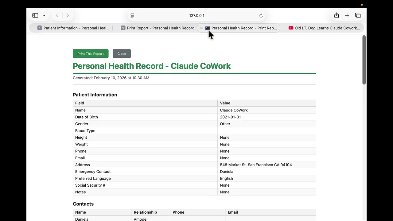 Video 9:  Claude Builds a Personal Health Record Application