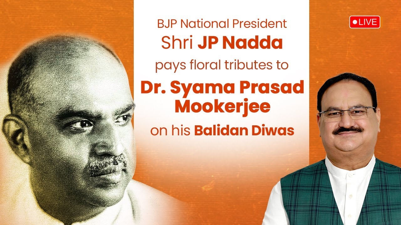 Shri JP Nadda pays floral tributes to Dr. Syama Prasad Mookerjee on his Balidan Diwas at BJP HQ.