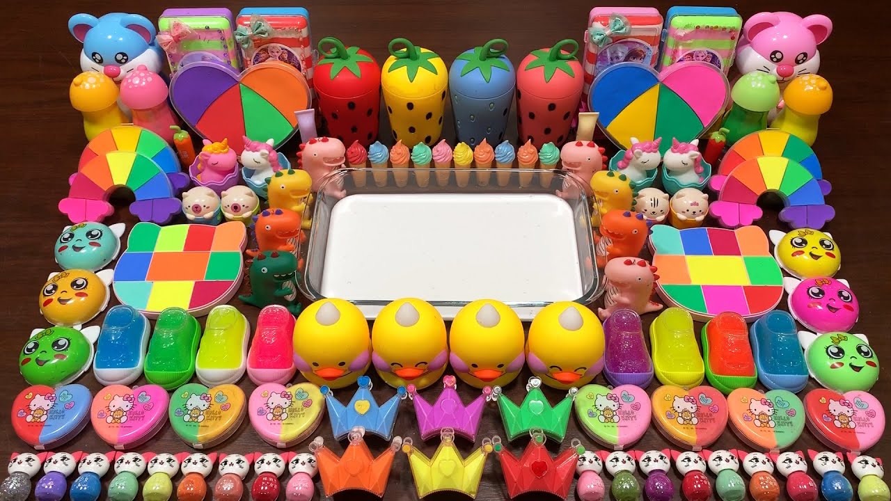 Mixing Makeup & Rainbow Crown Clay and More Into GLOSSY Slime ! Satisfying Slime Videos #1414