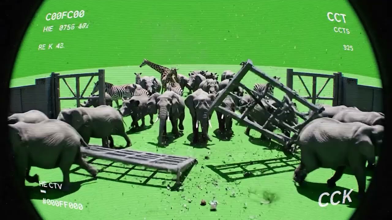 CCTV Animal Stampede Zoo Green Screen | Crazy Wild Animals Running In Dark