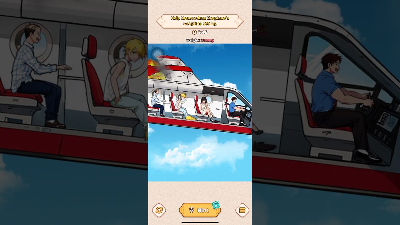 Brain Puzzle Tricky Quest Level 69 - Help Them Reduce The Plane&rsquo;s Weight to 500kg - Plane Lighten.