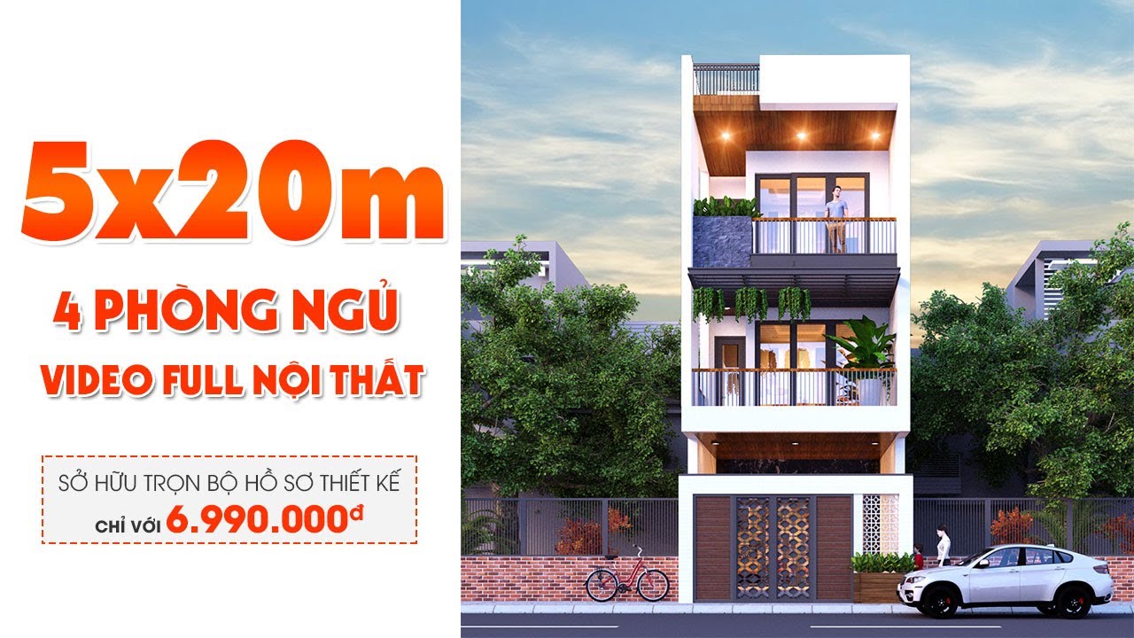 Mê Mẫn Với Mẫu Nhà 3 Tầng 1 Tum 5x20 Có Sân Đậu Ô Tô Hồ Cá Koi Siêu Đẹp | Siêu Thị Bản Vẽ