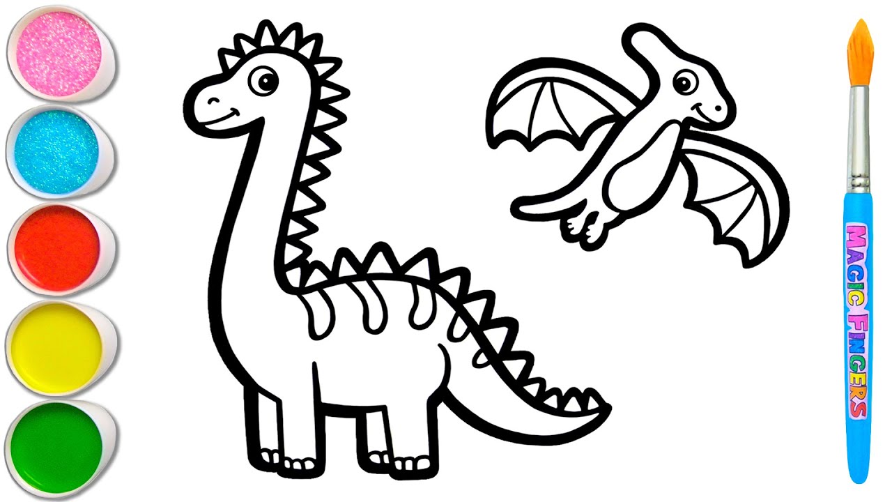 4 Dinosaurus Menggambar, Melukis, Mewarnai untuk Anak & Balita | Gambar Dinosaurus Mudah 