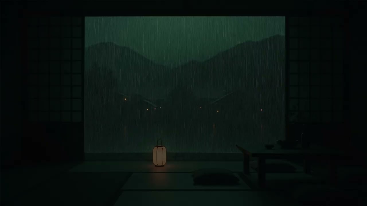 Calm Midnight Rain Sounds Filling a Dark Room for Relaxation