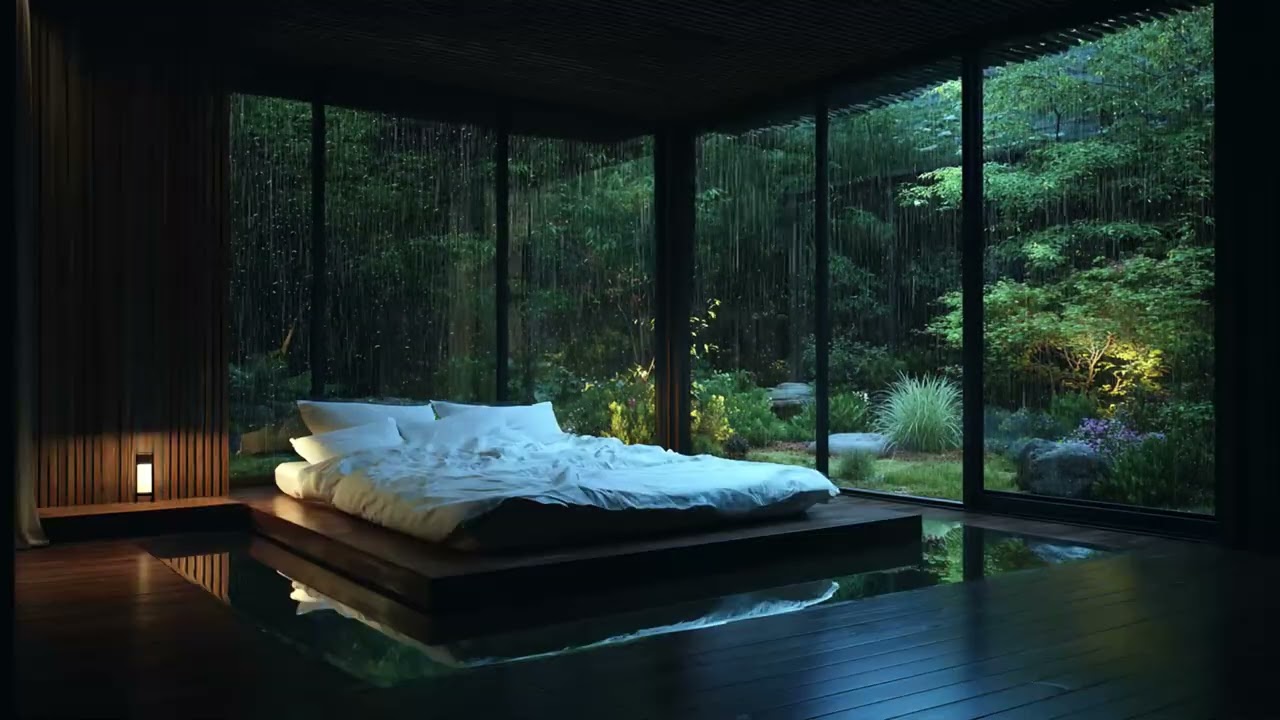 Night Rain in Cozy Cabin 🌧️ Heavy Rain & Hanging Light Sounds for Sleep