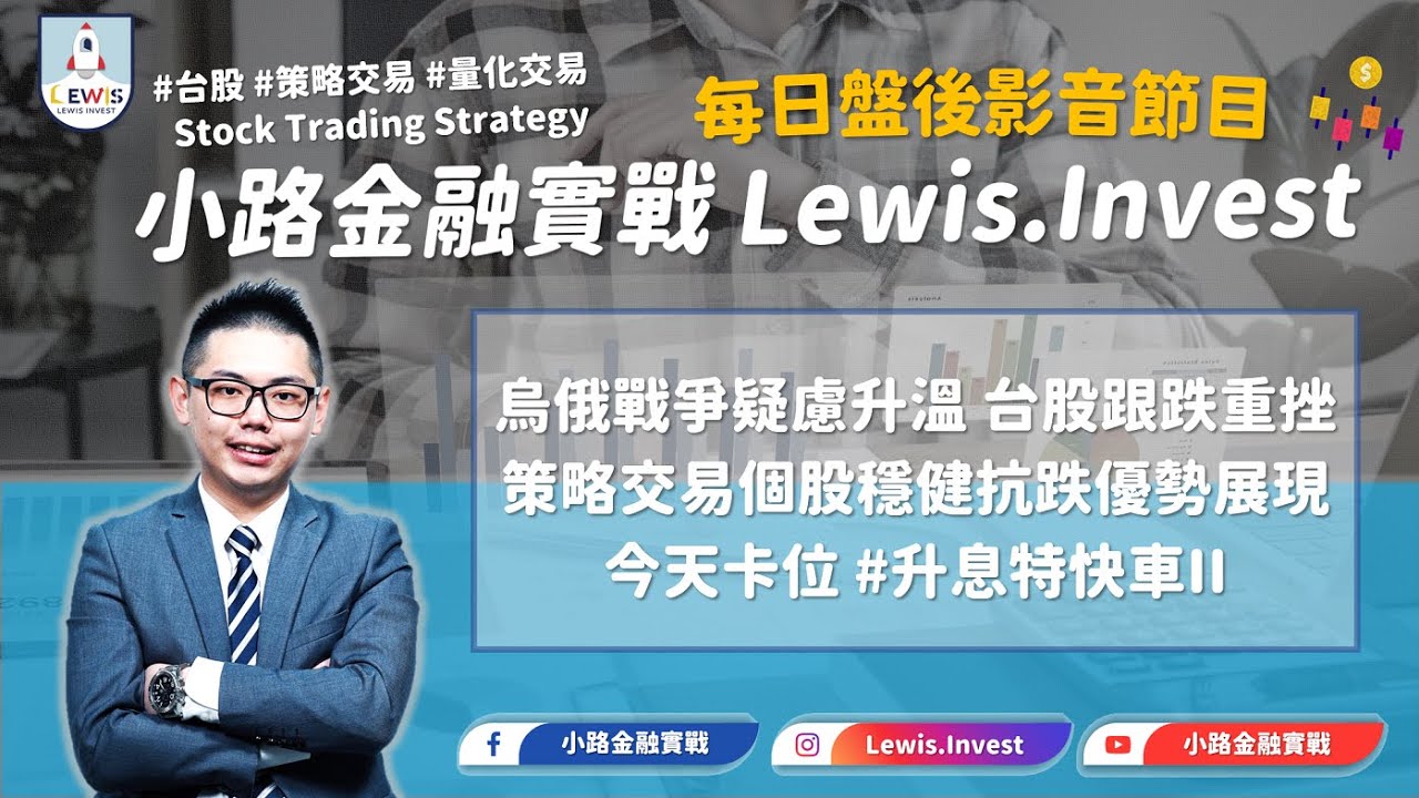 小路台股Show |  #小路金融實戰 烏俄戰爭疑慮升溫 台股跟跌重挫 策略交易個股穩健抗跌優勢展現 今天卡位 #升息特快車II