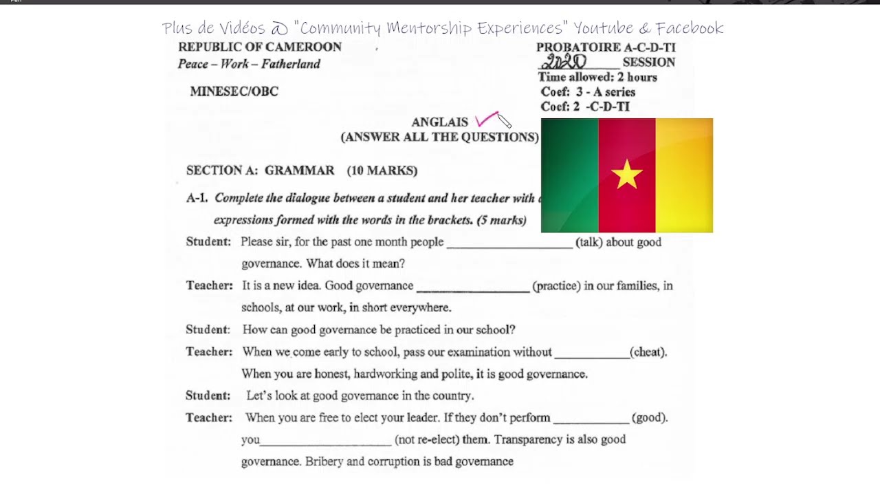 PROBATOIRE 2020 CAMEROUN Corrigé de L’Epreuve d’Anglais avec Astuces pour L’Examen