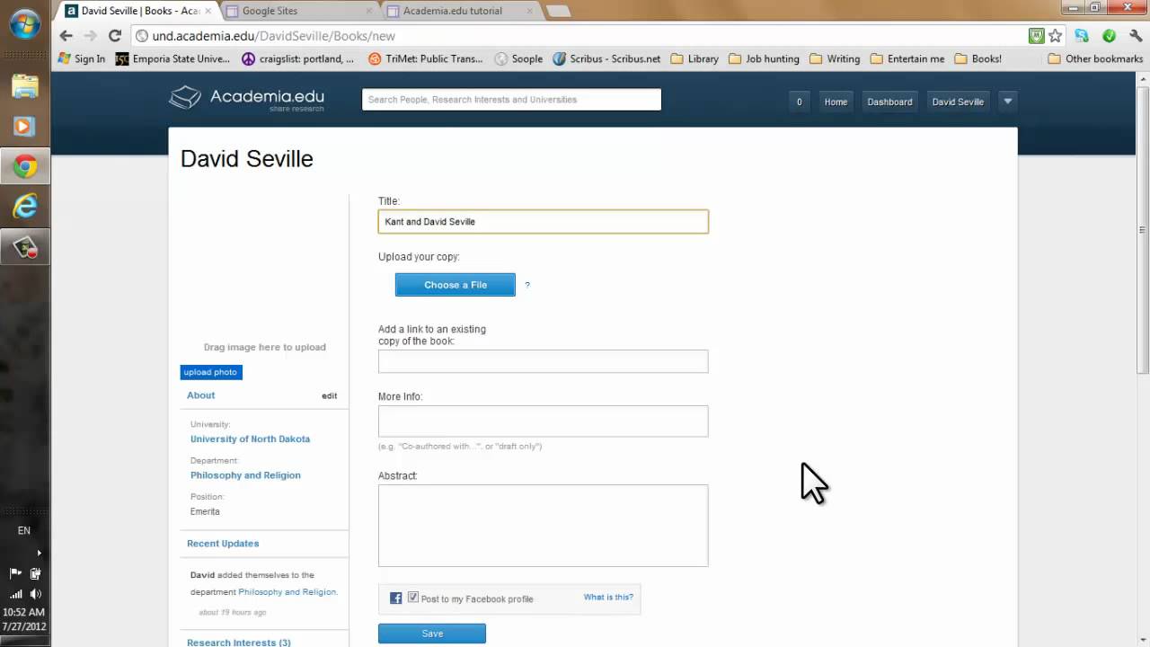 Academia.edu Tutorial - Profile and Dashboard