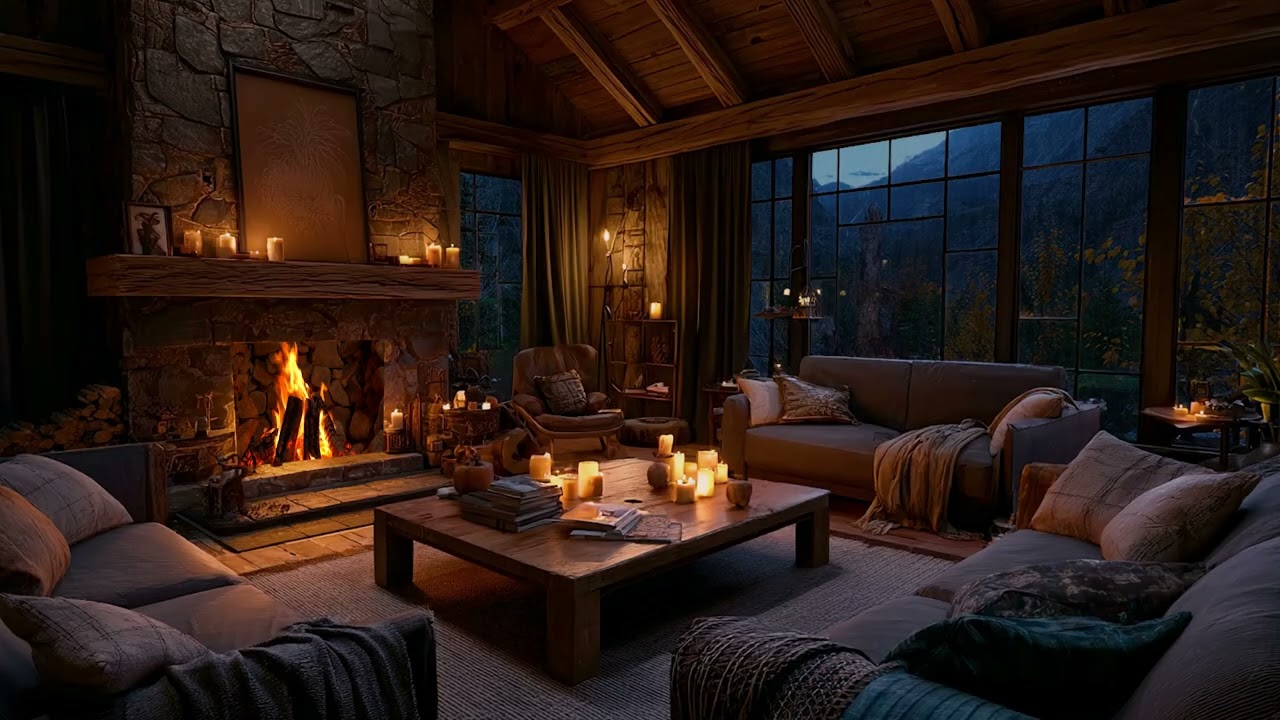 ⛈️🔥 Rainy Night in a Cozy Cabin |Fireplace & Sleeping Cat